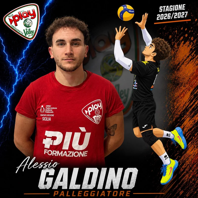 Ritratto di Alessio Galdino nella grafica ufficiale Play Volley 2026/27