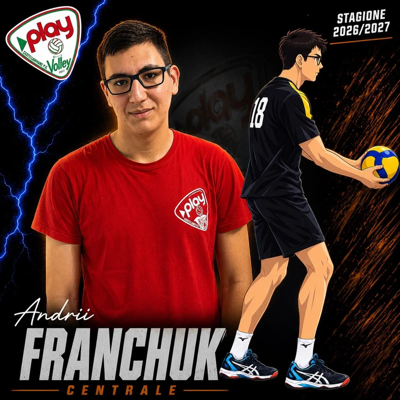Ritratto di Andrii Franchuk nella grafica ufficiale Play Volley 2026/27