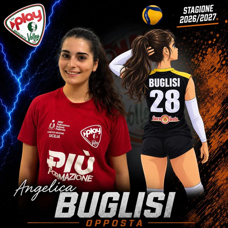 Ritratto di Angelica Buglisi nella grafica ufficiale Play Volley 2026/27