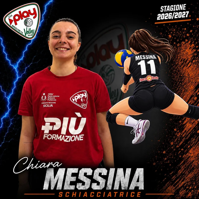 Ritratto di Chiara Messina nella grafica ufficiale Play Volley 2026/27