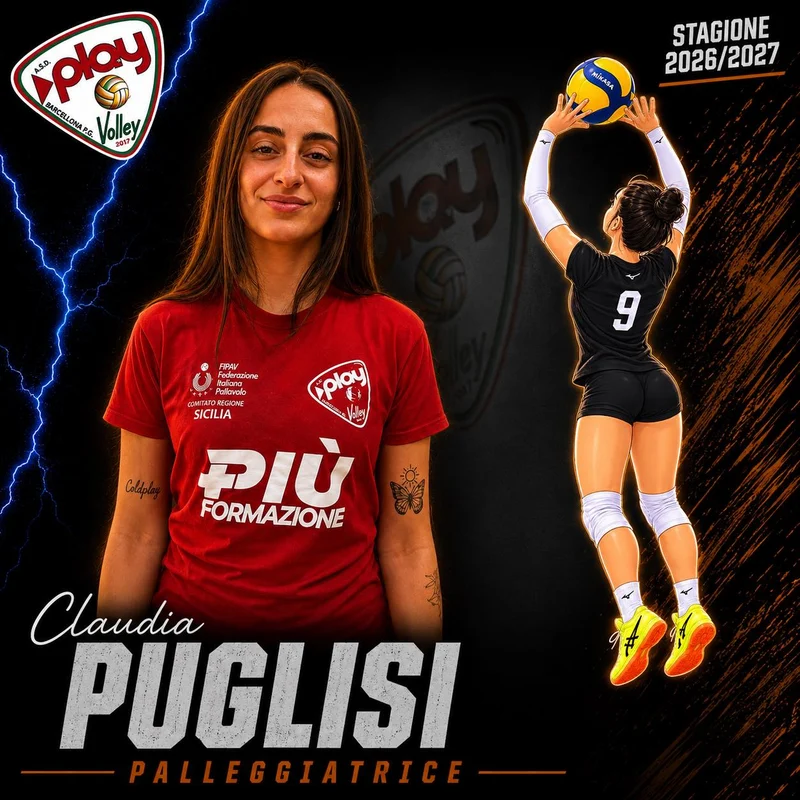Ritratto di Claudia Puglisi nella grafica ufficiale Play Volley 2026/27