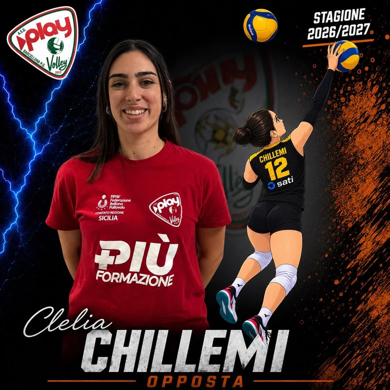 Ritratto di Clelia Chillemi nella grafica ufficiale Play Volley 2026/27
