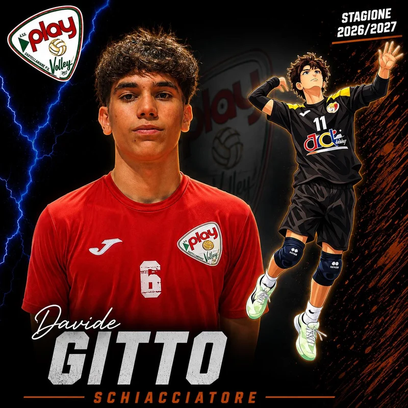 Ritratto di Davide Gitto nella grafica ufficiale Play Volley 2026/27