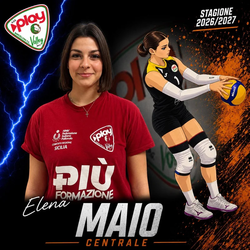 Ritratto di Elena Maio nella grafica ufficiale Play Volley 2026/27