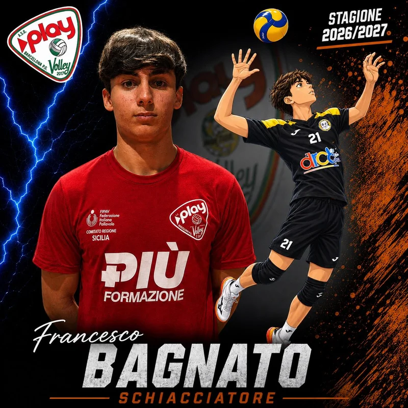 Ritratto di Francesco Bagnato nella grafica ufficiale Play Volley 2026/27