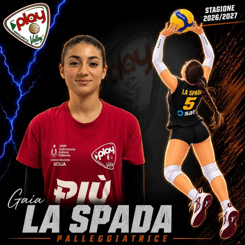 Ritratto di Gaia La Spada nella grafica ufficiale Play Volley 2026/27