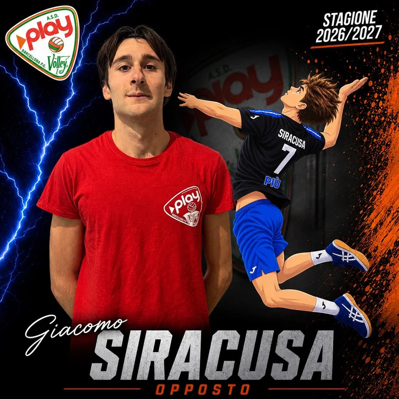 Ritratto di Giacomo Siracusa nella grafica ufficiale Play Volley 2026/27