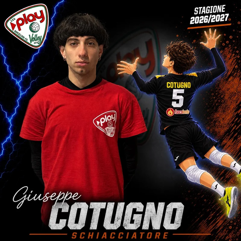 Ritratto di Giuseppe Cotugno nella grafica ufficiale Play Volley 2026/27