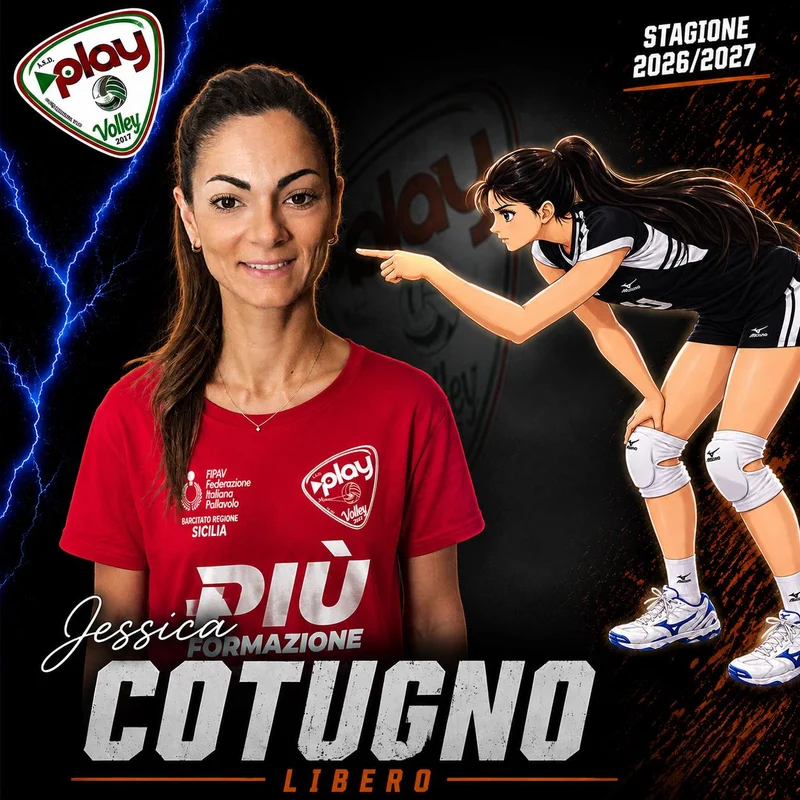 Ritratto di Jessica Cotugno nella grafica ufficiale Play Volley 2026/27