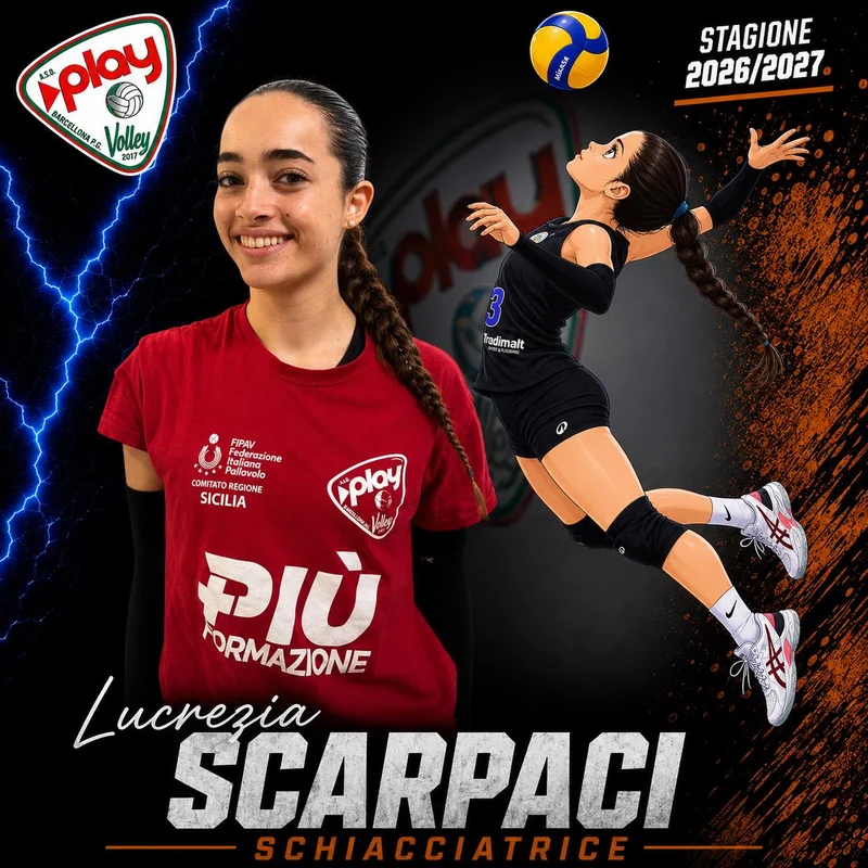 Ritratto di Lucrezia Scarpaci nella grafica ufficiale Play Volley 2026/27