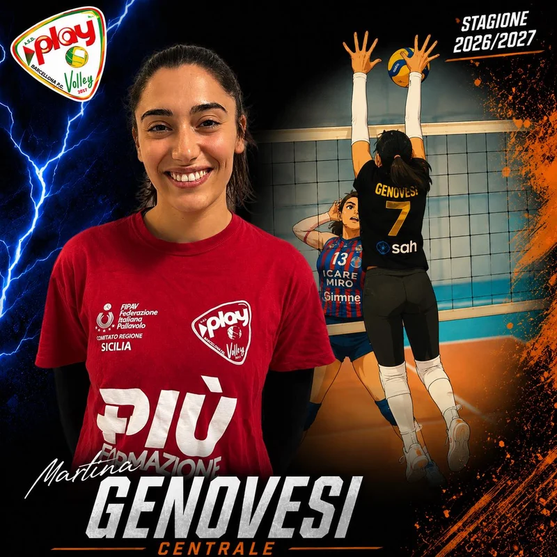 Ritratto di Martina Genovesi nella grafica ufficiale Play Volley 2026/27