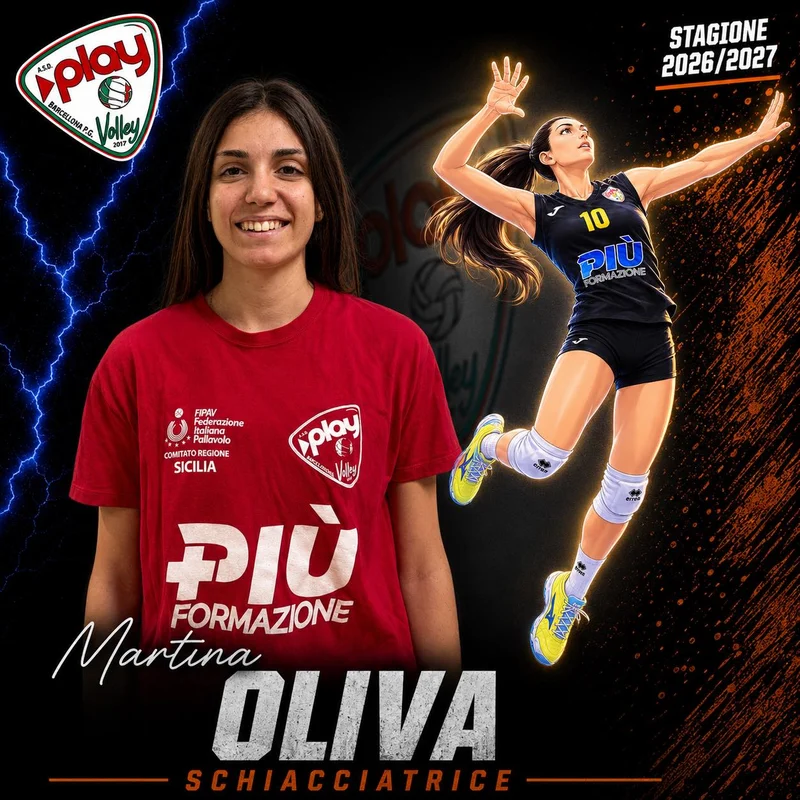 Ritratto di Martina Oliva nella grafica ufficiale Play Volley 2026/27