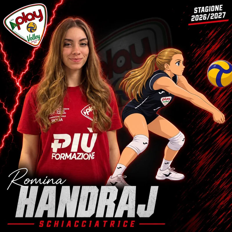 Ritratto di Romina Handraj nella grafica ufficiale Play Volley 2026/27