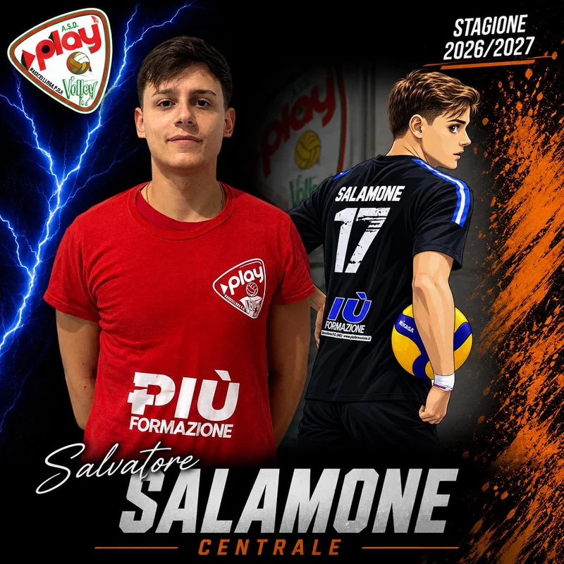 Ritratto di Salvatore Salamone nella grafica ufficiale Play Volley 2026/27