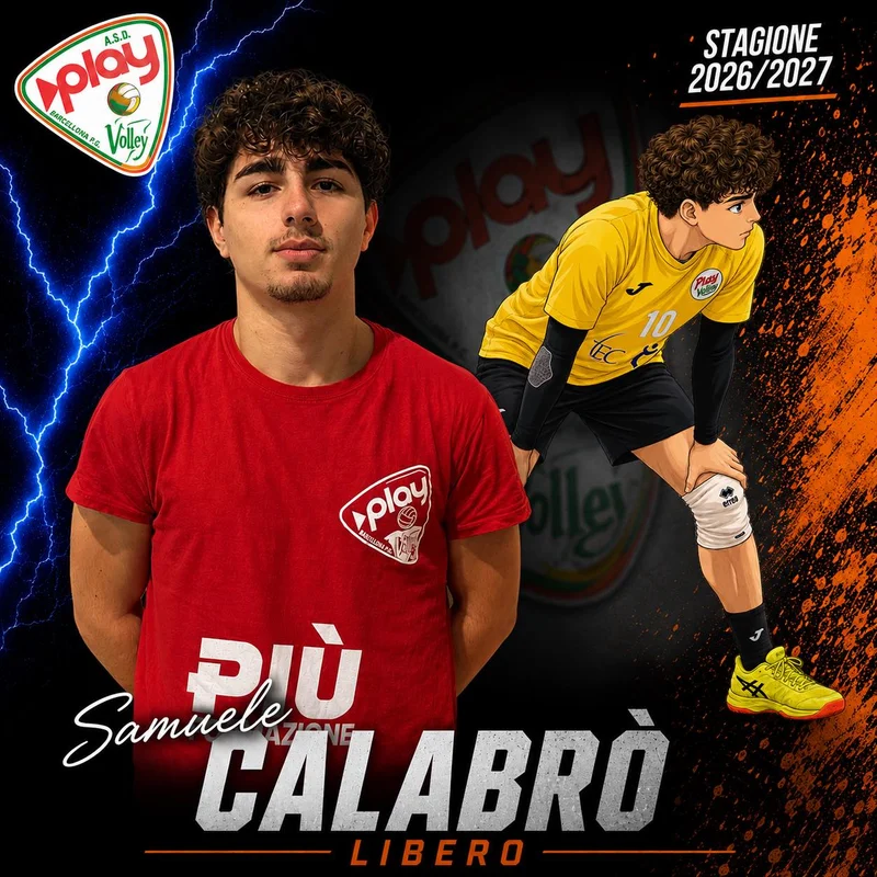 Ritratto di Samuele Calabrò nella grafica ufficiale Play Volley 2026/27