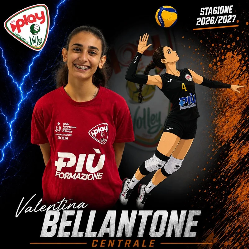 Ritratto di Valentina Bellantone nella grafica ufficiale Play Volley 2026/27